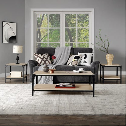 Industrial Coffee Table for Living Room, with Storage Shelf, Rivet Design, Wood Look Accent Furniture