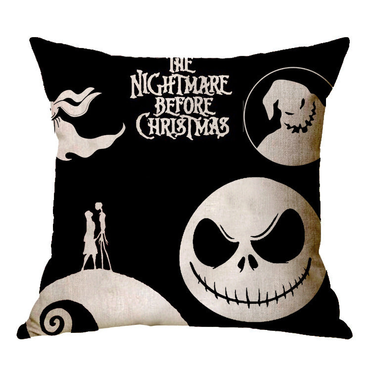 Linen Skull Halloween Pillow Cover