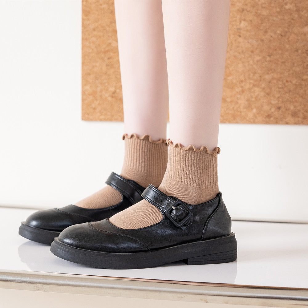 Women's Spring And Autumn Wooden Ear Solid Color Socks