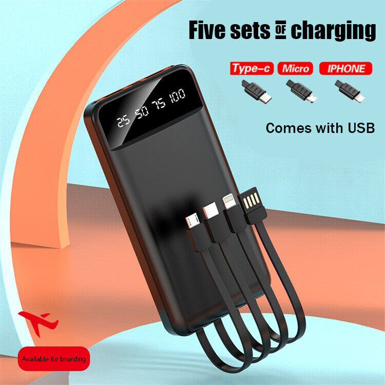 Portable Power Bank 10000mAh Power Bank - With 4 Built-in Cables Power Bank