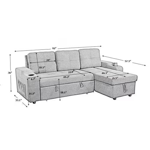 Convertible Sectional Sofa With Armrest Storage