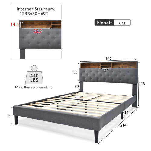 Solid Wood Bed Frame  Size  140cmx200cm