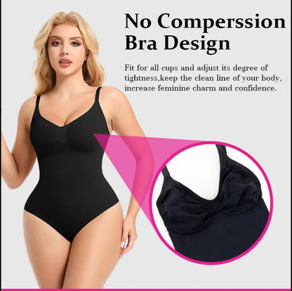 NAHTLOSER Einteiler Bodyshaper für Damen, Shapewear-Badeanzug, einfarbig, Stretch, volle Brust, Nylon-Spandex, Bodyshaper für Damen