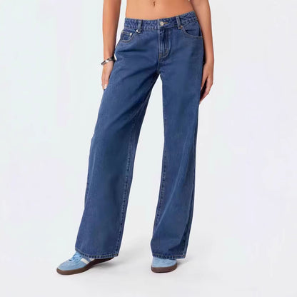 European And American Hot Girl Fashionable Simple Low Waist Wide Leg Jeans