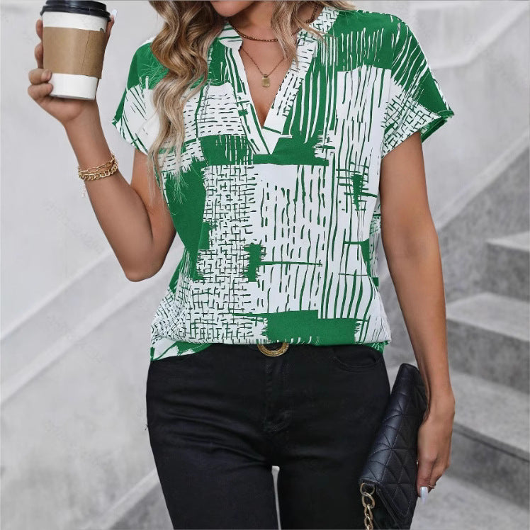 Short Sleeve V-neck Printed Shirt