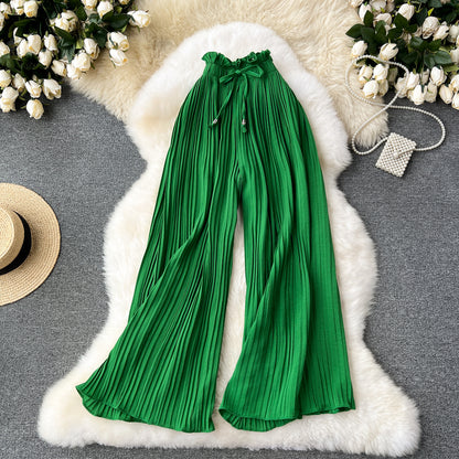 Slimming Slim Fit Draping Effect Wide Leg Pleated Pants