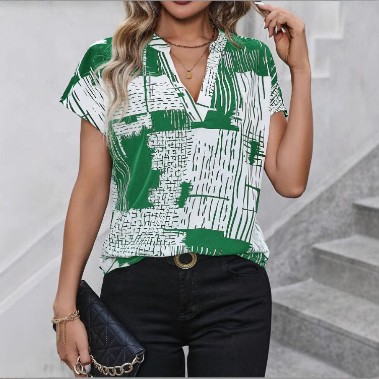 Short Sleeve V-neck Printed Shirt