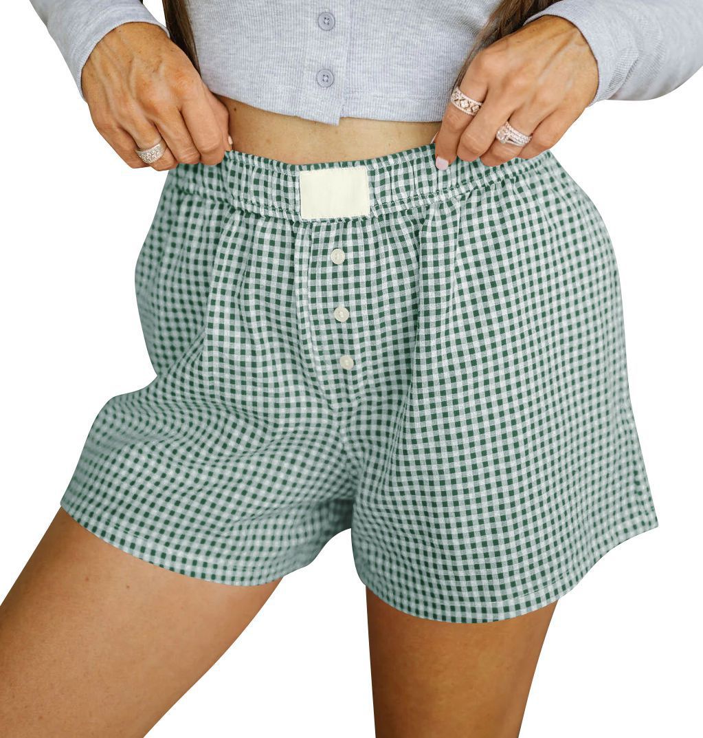 Lockere, lässige Shorts aus Baumwolle mit Karomuster für Damen