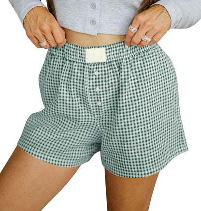 Lockere, lässige Shorts aus Baumwolle mit Karomuster für Damen