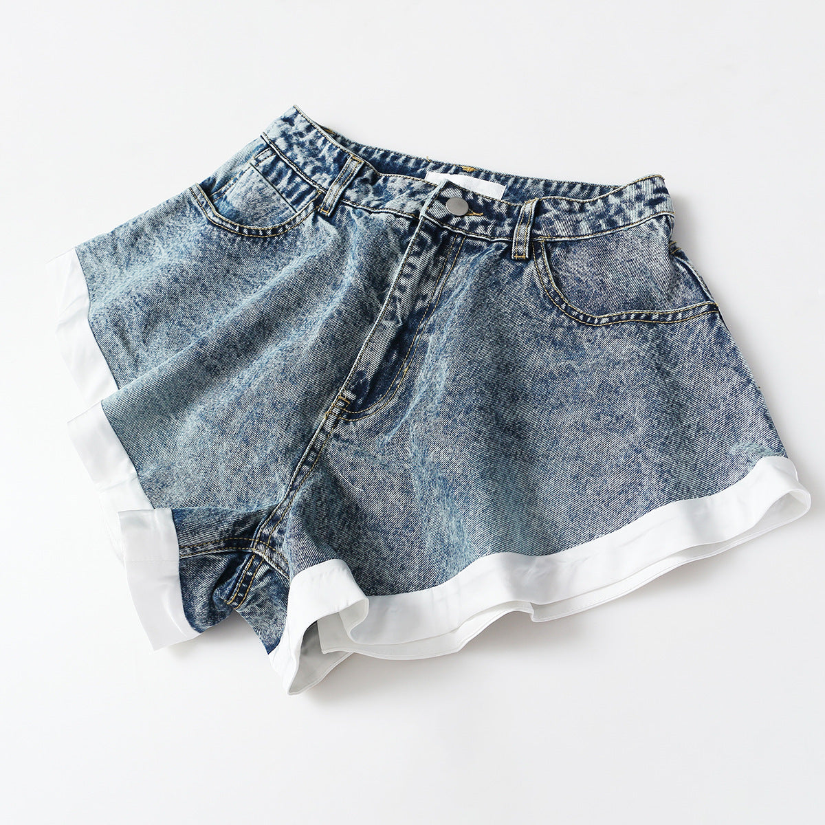 Ruffled Hem Hit White Denim Shorts