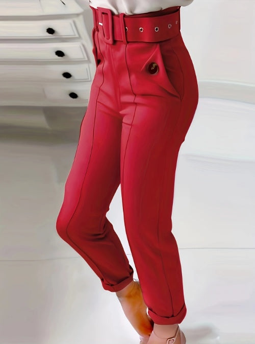 Women's Solid Color Button Casual And Versatile Fashionable Pants