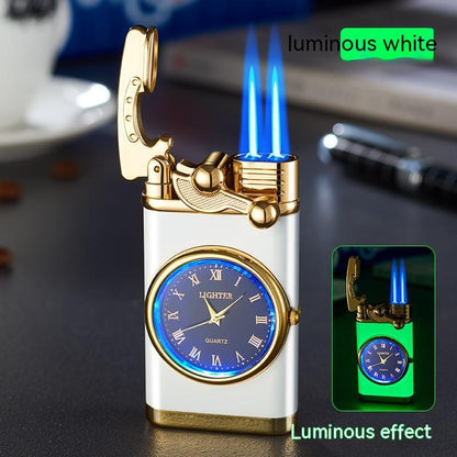 New Lighter With Electric Watch Rocker Arm Automatic Ignition Straight Blue Flame Lighter Creative Real Dial Inflatable Windproof Lighter Men's Watch Gift