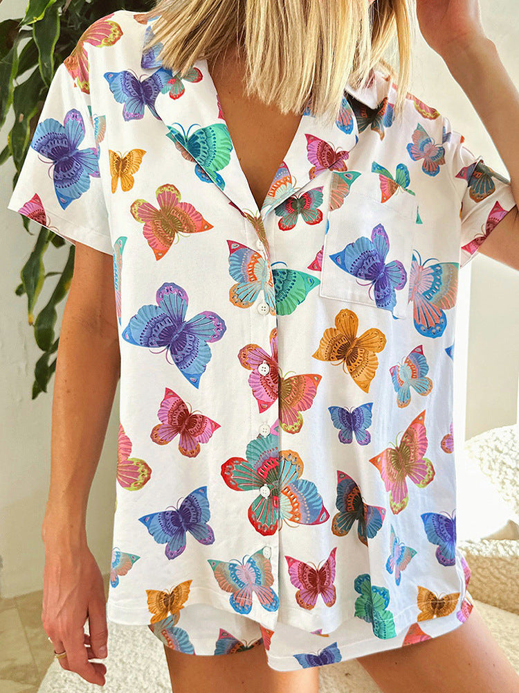 Butterfly Print Short Sleeve Homewear Suit Women