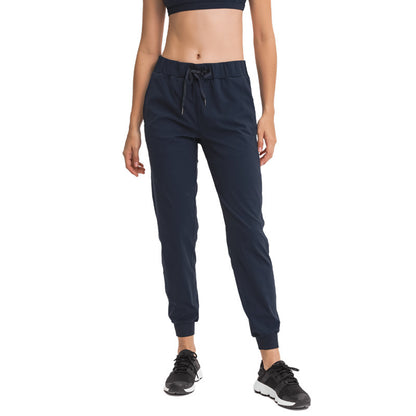 Simple Straight Sports And Leisure Elastic Ankle-tied Cropped Pants