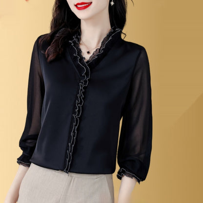 New Solid Color Chiffon Long-sleeved Shirt For Women