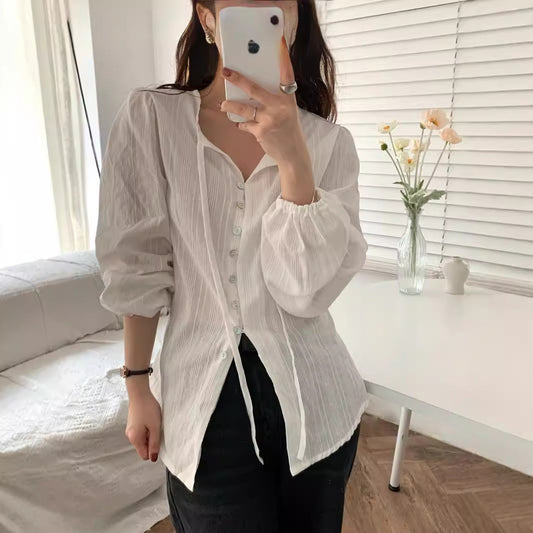 Korean Chic Early Autumn Lace-up Fashionable Niche Long Sleeve Sun Protection Shirt