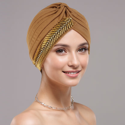 Nouă șapcă cu turban cu strasuri pentru femei, plisată elastică, eșarfă elegantă pentru cap Ramadan, șapcă chimio, pălărie africană de nuntă