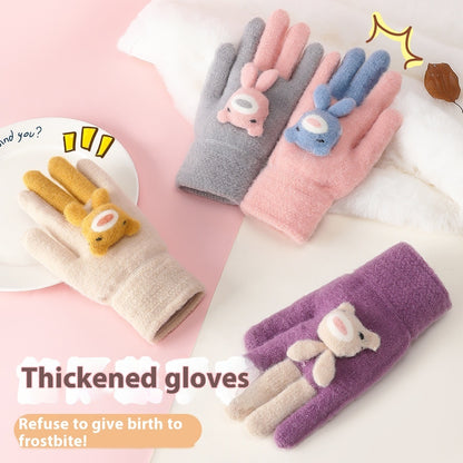 Five Finger Gloves Simple All-match Cartoon Cute Thickening Windproof