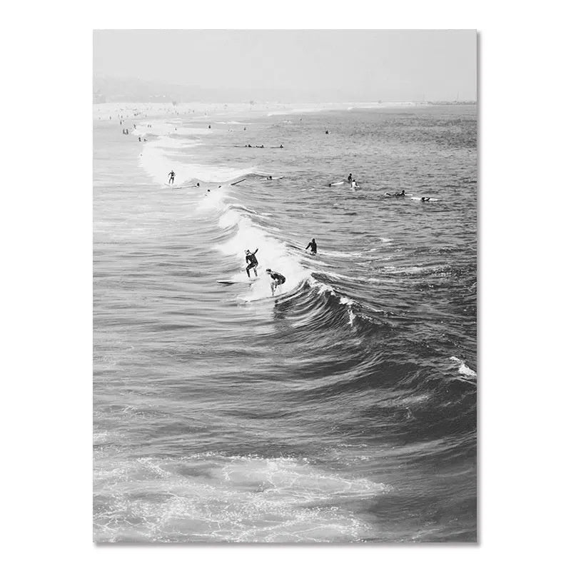 Nordic Modern Black And White Seaside Landscape Holiday Surfing Background Wall Poster Frameless Painting