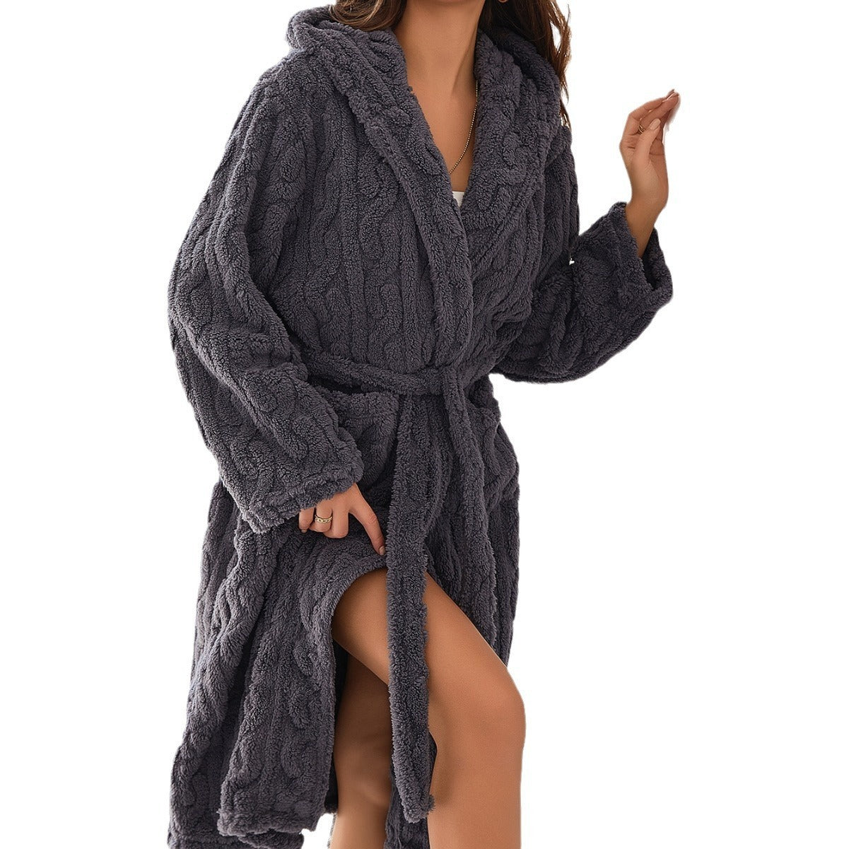 Plus Size Shu Cotton Velvet Double Layer Hooded Nightgown