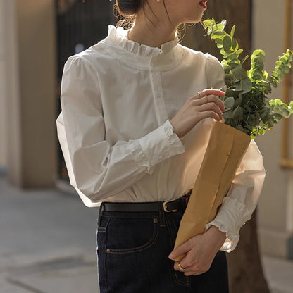 Women's Lace Collar Solid Color Shirt