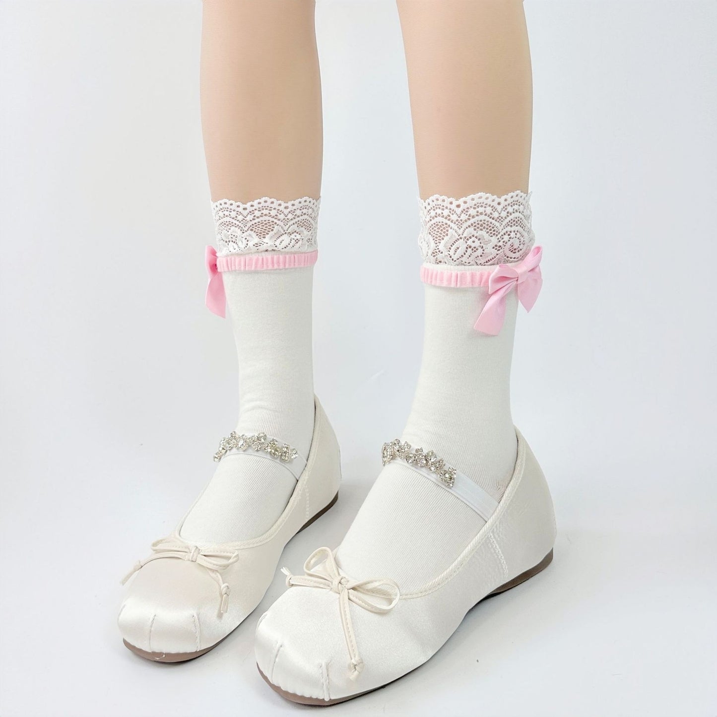 Sosete japoneze Jk Bowknot Sweet Lace Lolita Mijlocul gambei