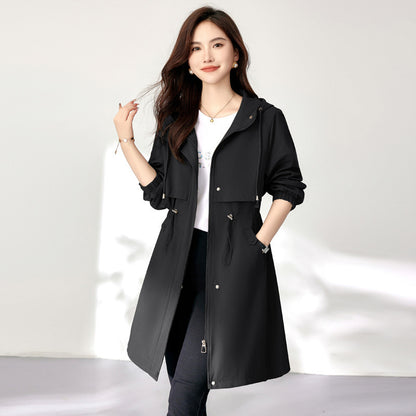 Early Autumn Casual Women's Windbreaker Loose Hooded Fashion Mid-length Slimming Coat