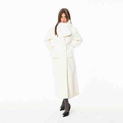 Waist-tight Woolen Fur Collar Quilted Long Overcoat Outerwear