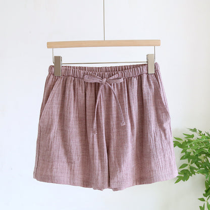 Pure Cotton Gauze Colorful String Washed Home Shorts Couple Style