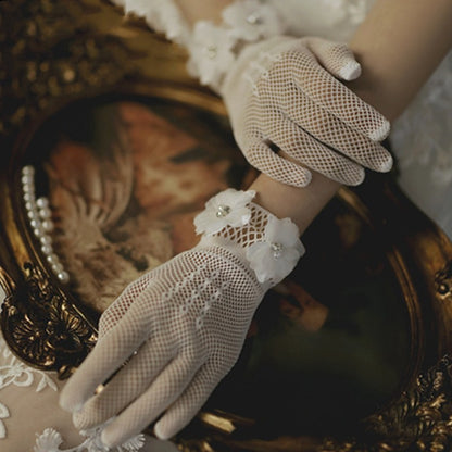 Bridal Gloves Pearl Lace Bow