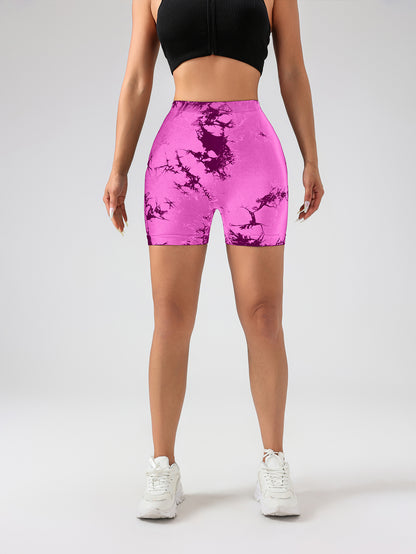 Damen Batik-Yoga-Shorts mit hoher Taille und V-Rücken, Scrunch-Yoga-Shorts, nahtlose Sport-Shorts mit Stretch-Stoff, Fitness-Workout-Hose