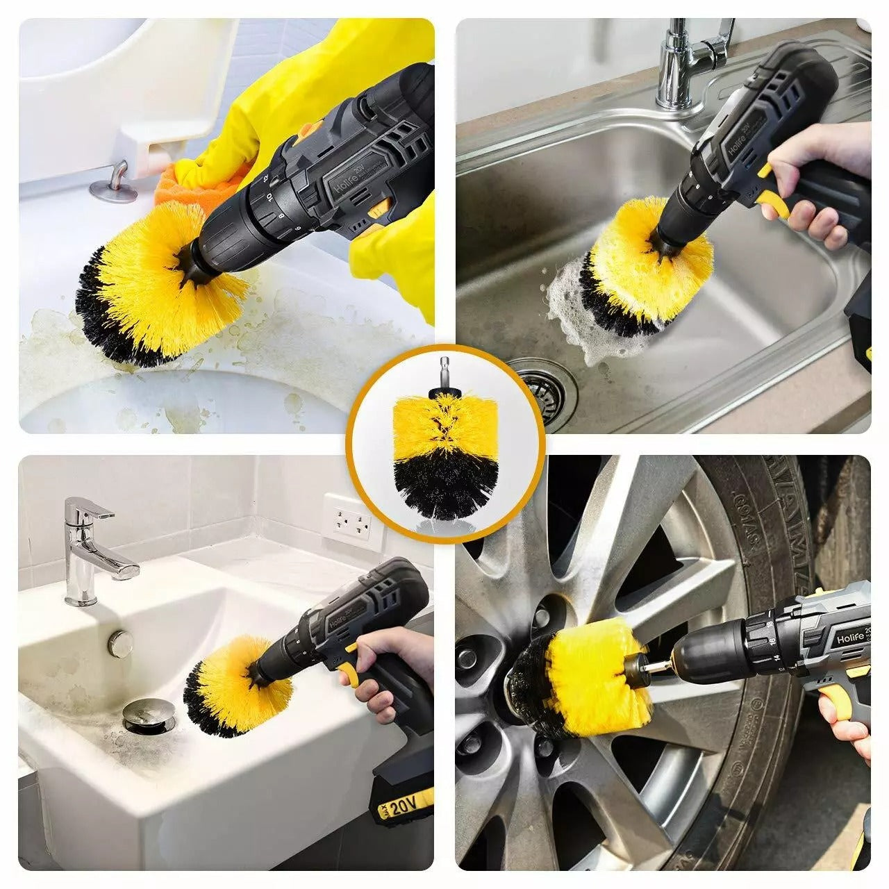 Drill Brush Attachment Scrubber Brushes Set Kit With Adapter For Car Shower Tile