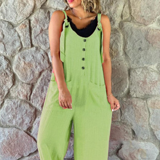 Fashion Casual Button Suspender Pants For Women