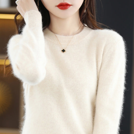 Round Neck Loose Solid Color Mink Sweater Pullover Base Woolen Sweater