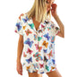 Butterfly Print Short Sleeve Homewear Suit Women