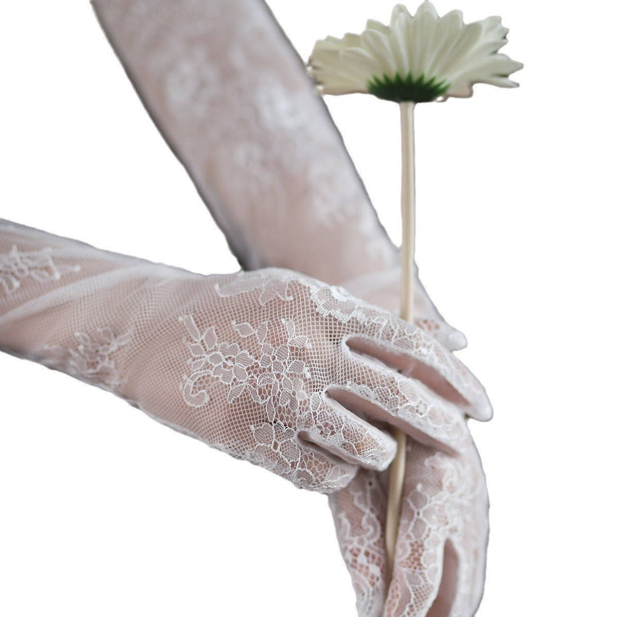 New Super Fairy White Lace Tulle Bride Photo Gloves