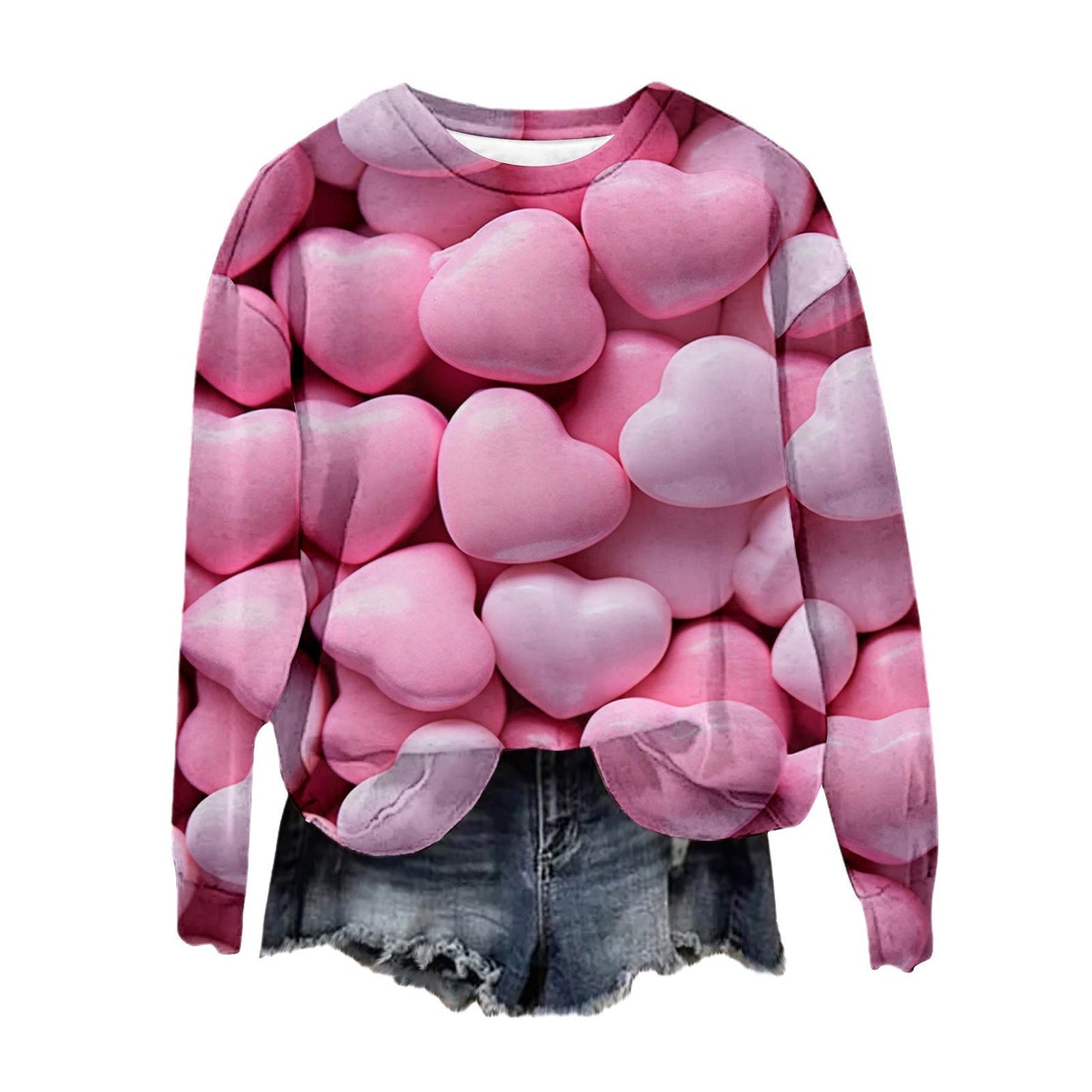 Spring And Autumn Round Neck Sweater Love 3D Digital Printing Top For Women