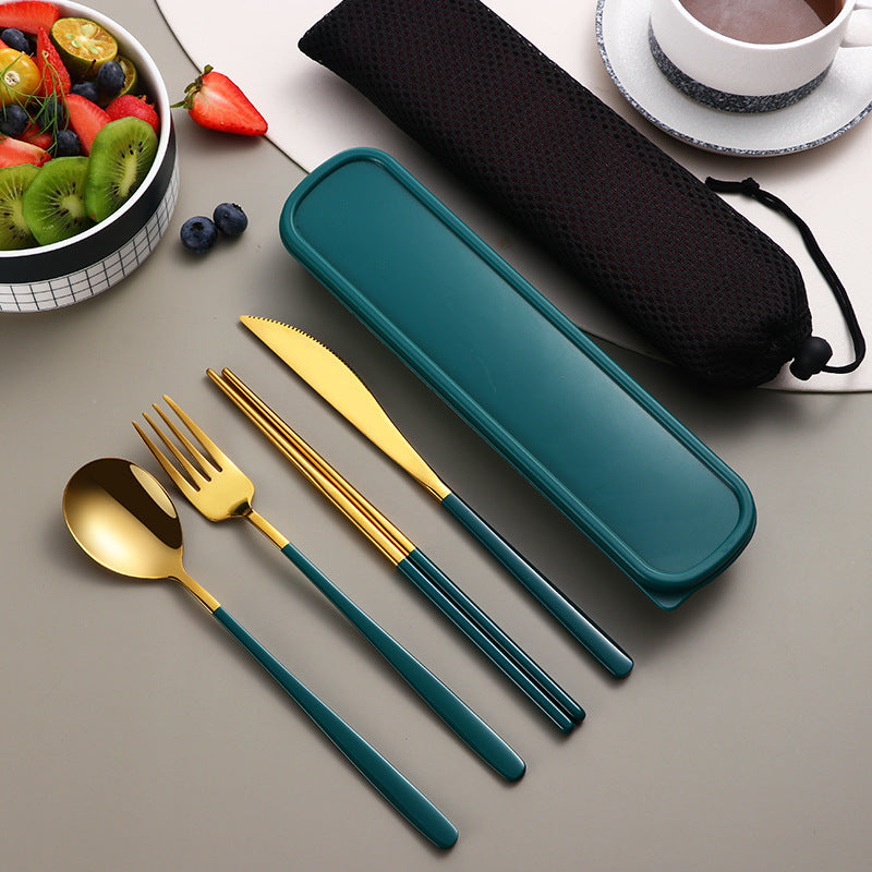 304 Dinnerware Set Flatware Kitchen Accessories Camping Travel Sets Gold Knife Fork Spoon Portable Cutlery Sets With Case