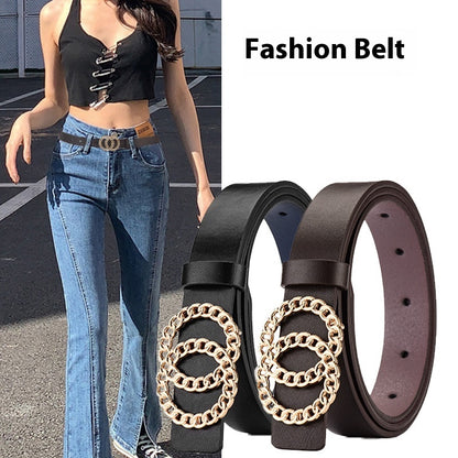 Women's Smooth Double-ring Hollow Round Buckle Belt