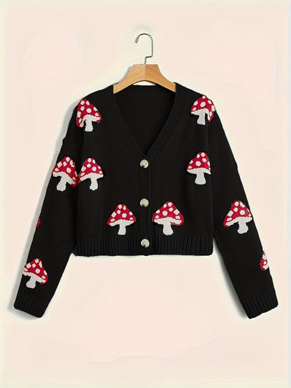 Cute Mushroom Button Knitted Cardigan