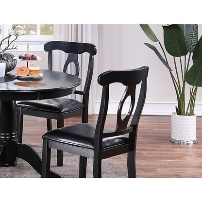 Classic Design Dining Room 5pc Set Round Table 4x Side Chairs Cushion Fabric Upholstery Seat Rubberwood Black Color Furniture