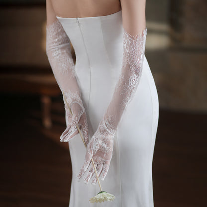 New Super Fairy White Lace Tulle Bride Photo Gloves