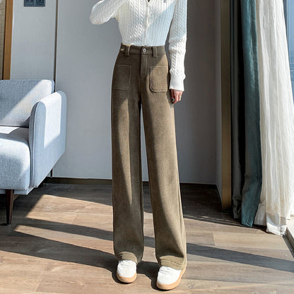 Women's Narrow Fleece Straight Wide-leg Pants