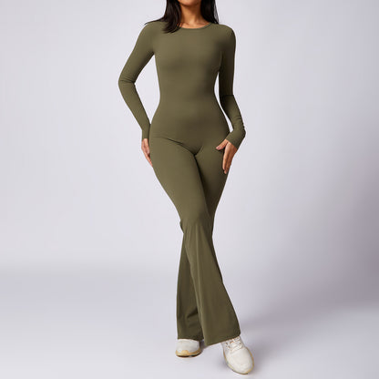 Leisure Horn Long Sleeve Yoga Jumpsuit Naked Women Feeling Tight Quick-drying Sports Workout