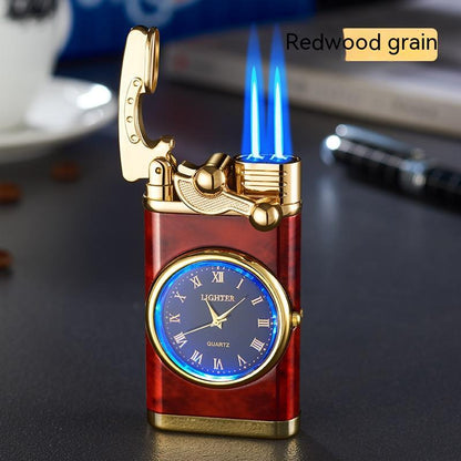 New Lighter With Electric Watch Rocker Arm Automatic Ignition Straight Blue Flame Lighter Creative Real Dial Inflatable Windproof Lighter Men's Watch Gift