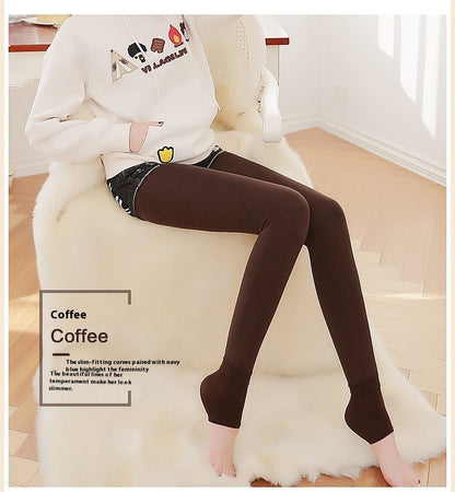 Step-on Single-layer Fleece-lined Thick Leggings Korean Style Plus Size Thermal Pants Women