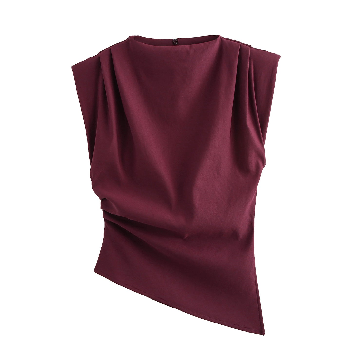 Beveled Pleated Decorative Padded Shoulder Top