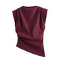 Beveled Pleated Decorative Padded Shoulder Top