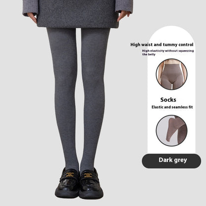 Winter High Waist Leggings With Sock Fashion Slim Pantyhose Warm Thin Legs Pants Women Clothing