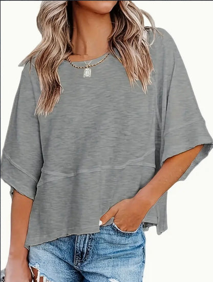 Women's Clothing Solid Color Crew Neck Loose Basic T-shirt